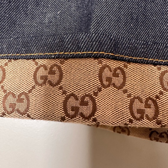 Gucci Women's Blue Denim Shorts with Brown GG Canvas Trim - Picture 3 of 12